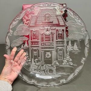 Mikasa Holiday Winter Wonderland W/ Sleigh Hostess 15” Crystal Serving Platter